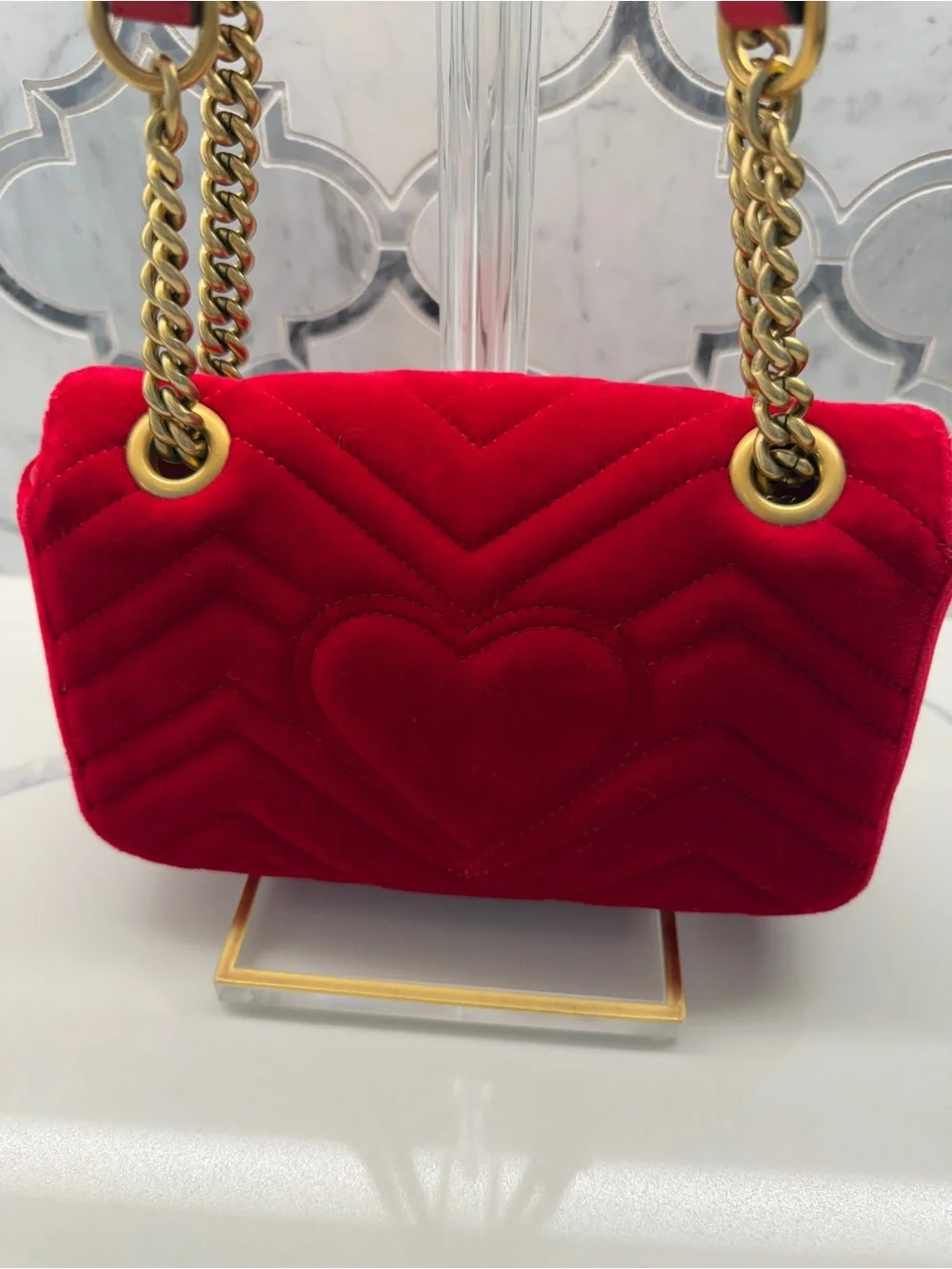 Gucci GG Red Marmont Velvet Shoulder Bag